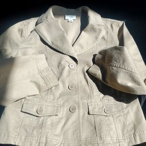 Ann Taylor LOFT 10 regular tan ladies jacket 98% cotton 2%spandex